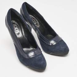 Tod's Navy Blue Leather and Suede Pumps Size 36