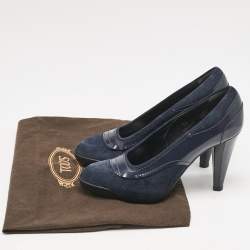 Tod's Navy Blue Leather and Suede Pumps Size 36