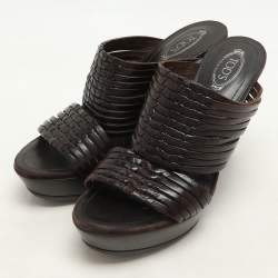 Tod's Brown Leather Platform Slide Sandals Size 36.5