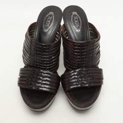 Tod's Brown Leather Platform Slide Sandals Size 36.5