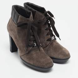 Tod's Brown Suede and Leather Lace Up Ankle Boots Size 36