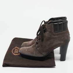 Tod's Brown Suede and Leather Lace Up Ankle Boots Size 36
