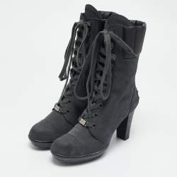 Tod's Grey/Black Suede and Leather Ankle Boots Size 36