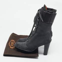 Tod's Grey/Black Suede and Leather Ankle Boots Size 36
