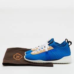 Pre Owned Tod's Blue/Beige Knit Fabric and Suede Sportiva Low Top Sneakers Size 37