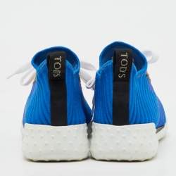 Pre Owned Tod's Blue/Beige Knit Fabric and Suede Sportiva Low Top Sneakers Size 37