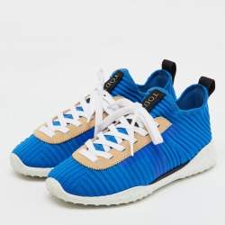 Pre Owned Tod's Blue/Beige Knit Fabric and Suede Sportiva Low Top Sneakers Size 37