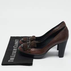 Tod's Brown Leather and Suede Fringe Platform Pumps Size 38.5