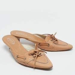 Tod's Beige Leather Shirley Mules Size 38.5