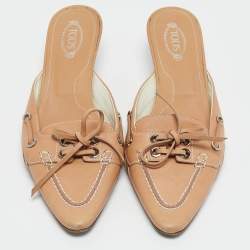 Tod's Beige Leather Shirley Mules Size 38.5