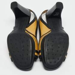 Tod's YellowBlack Patent and Leather Platform Slingback Sandals Size 38.5