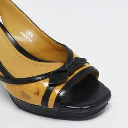 Tod's YellowBlack Patent and Leather Platform Slingback Sandals Size 38.5
