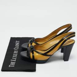 Tod's YellowBlack Patent and Leather Platform Slingback Sandals Size 38.5