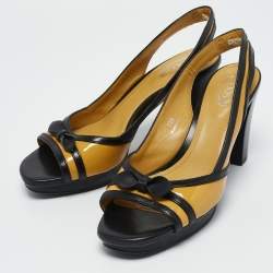 Tod's YellowBlack Patent and Leather Platform Slingback Sandals Size 38.5