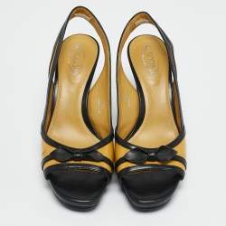 Tod's YellowBlack Patent and Leather Platform Slingback Sandals Size 38.5