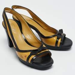 Tod's YellowBlack Patent and Leather Platform Slingback Sandals Size 38.5