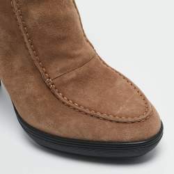 Tod's Brown/Cream Shearling and Suede Ankle Length Boots Size 39