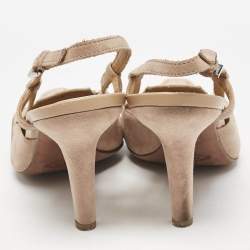Tod's Beige Suede Crystal Embellished Pointed Toe Slingback Pumps Size 38