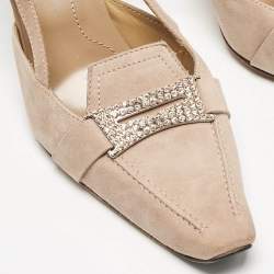 Tod's Beige Suede Crystal Embellished Pointed Toe Slingback Pumps Size 38