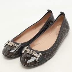 Tod's Green Croc Embossed Patent Leather Ballet Flats Size 36.5