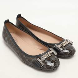 Tod's Green Croc Embossed Patent Leather Ballet Flats Size 36.5