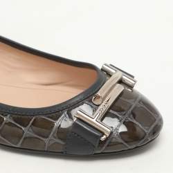Tod's Green Croc Embossed Patent Leather Ballet Flats Size 36.5