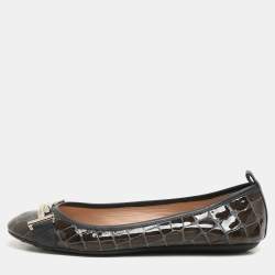 Tod's Green Croc Embossed Patent Leather Ballet Flats Size 36.5