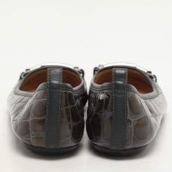 Tod's Green Croc Embossed Patent Leather Ballet Flats Size 36.5
