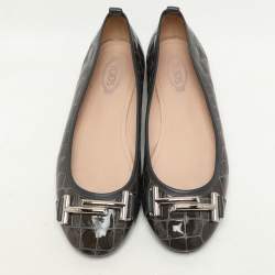 Tod's Green Croc Embossed Patent Leather Ballet Flats Size 36.5