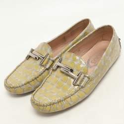 Tod's Yellow Croc Embossed Patent Leather Loafers Size 36