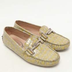 Tod's Yellow Croc Embossed Patent Leather Loafers Size 36