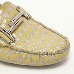Tod's Yellow Croc Embossed Patent Leather Loafers Size 36