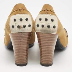 Tod's Brown/White Suede Penny Loafer Pumps Size 38