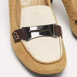 Tod's Brown/White Suede Penny Loafer Pumps Size 38