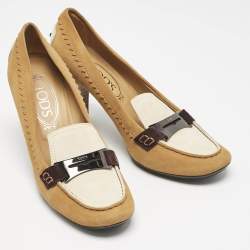 Tod's Brown/White Suede Penny Loafer Pumps Size 38