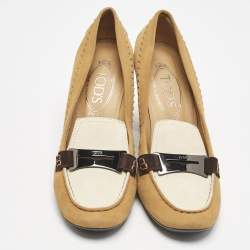 Tod's Brown/White Suede Penny Loafer Pumps Size 38