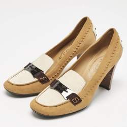 Tod's Brown/White Suede Penny Loafer Pumps Size 38