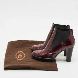 Tod's Burgundy Patent Leather Ankle Length Boots Size 36.5
