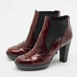 Tod's Burgundy Patent Leather Ankle Length Boots Size 36.5