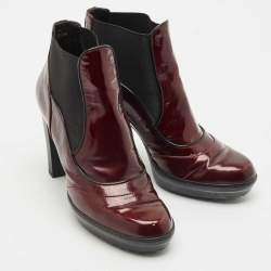 Tod's Burgundy Patent Leather Ankle Length Boots Size 36.5