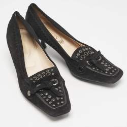 Tod's Black Suede Embellished Loafer Pumps Size 39