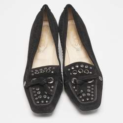 Tod's Black Suede Embellished Loafer Pumps Size 39