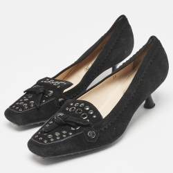 Tod's Black Suede Embellished Loafer Pumps Size 39