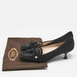 Tod's Black Suede Embellished Loafer Pumps Size 39