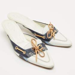 Tod's Blue/White Leather Mules Size 38