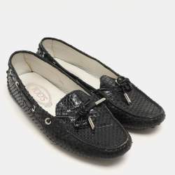 Tod's Black Python Bow Loafers Size 37
