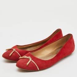 Tod's Red Suede Tassel Ballet Flats Size 39