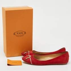 Tod's Red Suede Tassel Ballet Flats Size 39