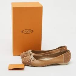 Tod's Beige Leather and Suede Gommini Ballet Flats Size 39
