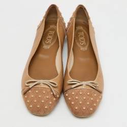 Tod's Beige Leather and Suede Gommini Ballet Flats Size 39